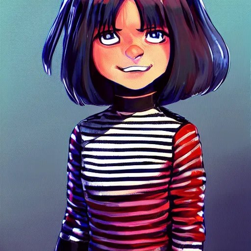 Prompt: Frisk Wearing a striped outfit, digital Painting, ultradetailed, artstation, oil Painting, ultradetailed, artstation