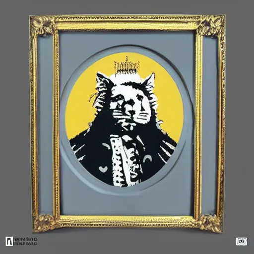 Image similar to individual furry king george iii silk screen portrait banksy style