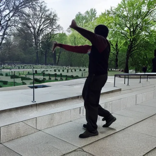 Image similar to mario doing the dab dance move at vietnam memorial