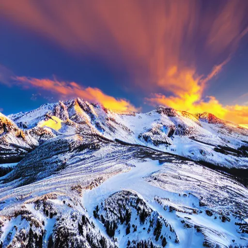 Image similar to tall snowy mountain range, realistic, detailed, award winning photo, sunset, 8 k