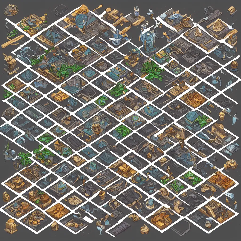 Image similar to isometric lineart tileset pack for magic resource gathering game, png