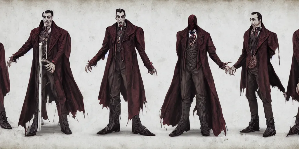 Image similar to dracula, character sheet, concept design, contrast, hot toys, kim jung gi, greg rutkowski, zabrocki, karlkka, jayison devadas, trending on artstation, 8 k, ultra wide angle, pincushion lens effect