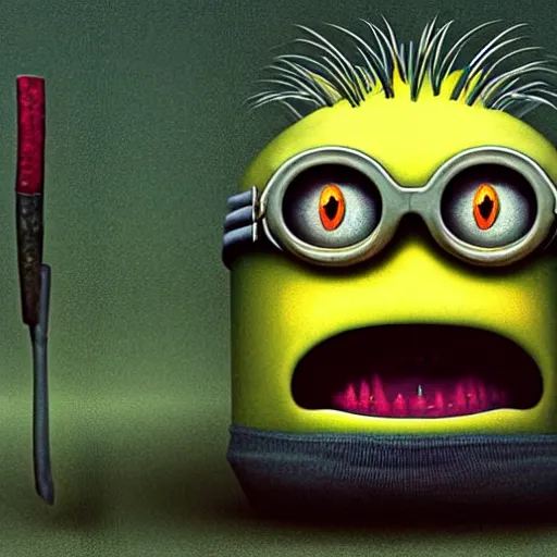 Image similar to a minion in the style of zdzislaw beksinski