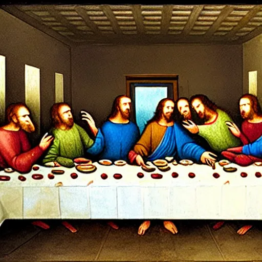 Prompt: the last supper, but with aliens and alien food