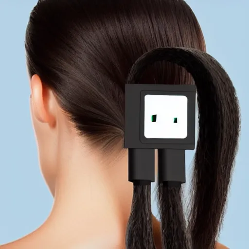 Image similar to usb cable plugged in, back of head, woman, computer, hair clip