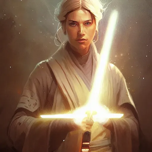 Image similar to beautiful female jedi, by greg rutkowski