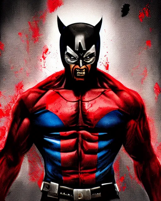 Image similar to beautiful digital painting of marvels wolverine, black and red color scheme, hyper realistic photo, 8 k., dramatic lighting, bloody