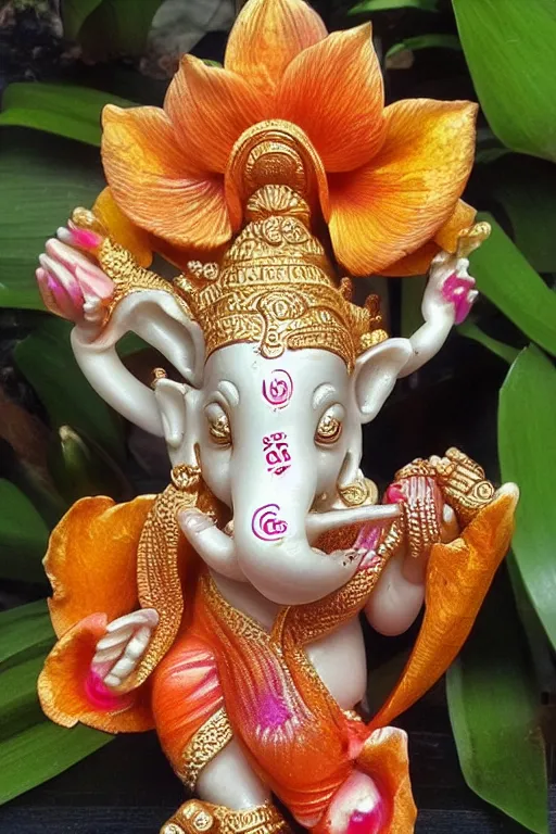 Prompt: Koi Orchid Ganesha made of minerals from r/mineralporn
