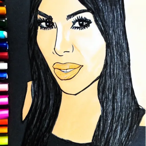 Image similar to Kim Kardashian picture poorly drawn with wax crayon