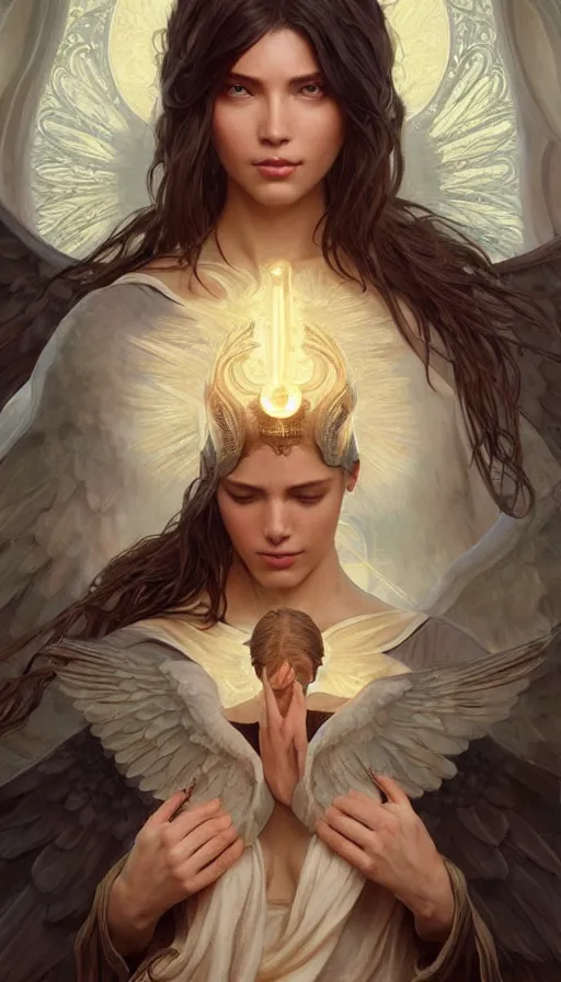 Image similar to seraphim, perfectly-centered-painting of the most beautiful women on the planet, sweaty, dynamic action pose, insane, intricate, highly detailed, digital painting, artstation, concept art, smooth, sharp focus, illustration, Unreal Engine 5, 8K, art by artgerm and greg rutkowski and alphonse mucha