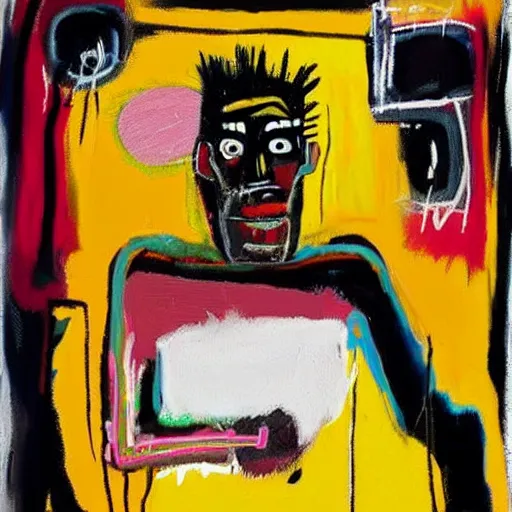 Image similar to Digital art, Oil on canvas, jean-Michel Basquiat style of A mirror selfie of a black handsome muscular man with white angel wings and black devil horns holding an iPhone, pitchfork, full body, pink background, abstract jean-Michel Basquiat!!!!!!!! oil painting with thick paint strokes!!!!!!!!, oil on canvas, aesthetic, y2k!!!!!!, intricately!!!!!!!! detailed artwork!!!!!!!, trending on artstation, in the style of jean-Michel Basquiat!!!!!!!!!!!!, by jean-Michel Basquiat!!!!!!!!!!!, in the style of jean-Michel Basquiat!!!!!!!!!!!, in the style of jean-Michel Basquiat!!!!!!!!!!!, in the style of jean-Michel Basquiat!!!!!!!!!!!, in the style of jean-Michel Basquiat!!!!!!!!!!!, in the style of jean-Michel Basquiat!!!!!!!!!!!, david choe