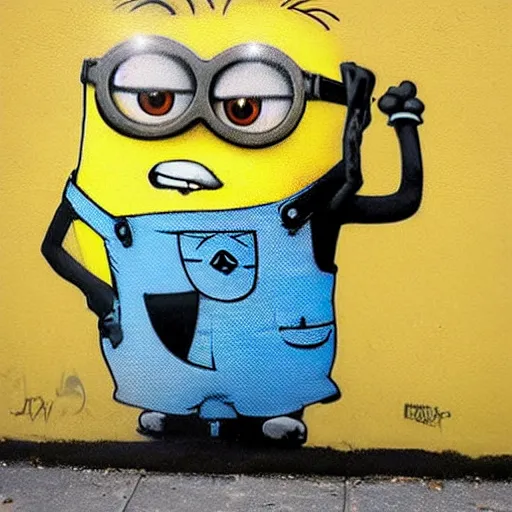 Image similar to Graffiti of a minion by Banksy