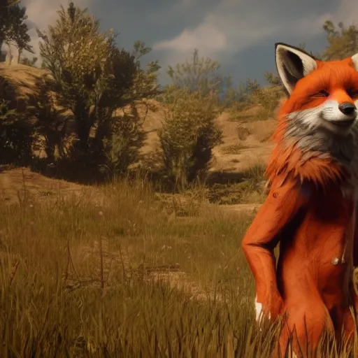 Image similar to Film still of anthropomorphic fox, from Red Dead Redemption 2 (2018 video game)