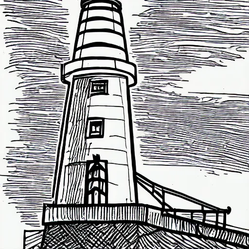 Prompt: line art drawing on a lighthouse on a jetty