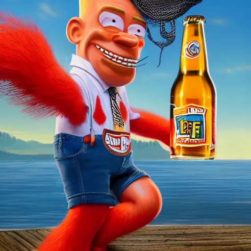 Image similar to Duff beer, marketing, product design, vivid colors, elegant, concept art, sharp focus, digital art, Hyper-realistic, 4K, Unreal Engine, Highly Detailed, HD, Dramatic Lighting by Brom, golden hour, trending on Artstation