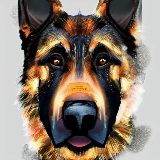 Image similar to German Shepherd Police Officer, digital art, artstation, very detailed, award winning, Colorful,