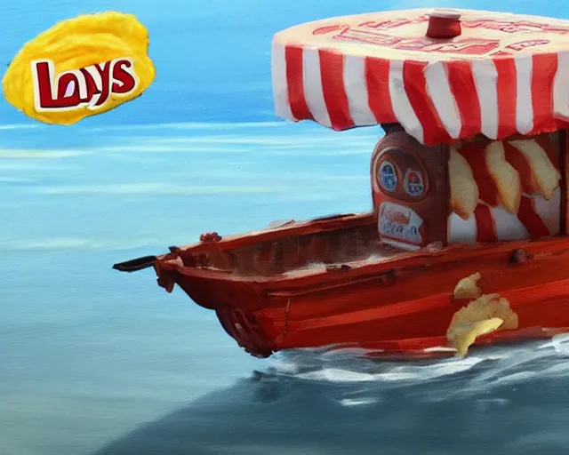 Image similar to lays potato chip boat, artstation