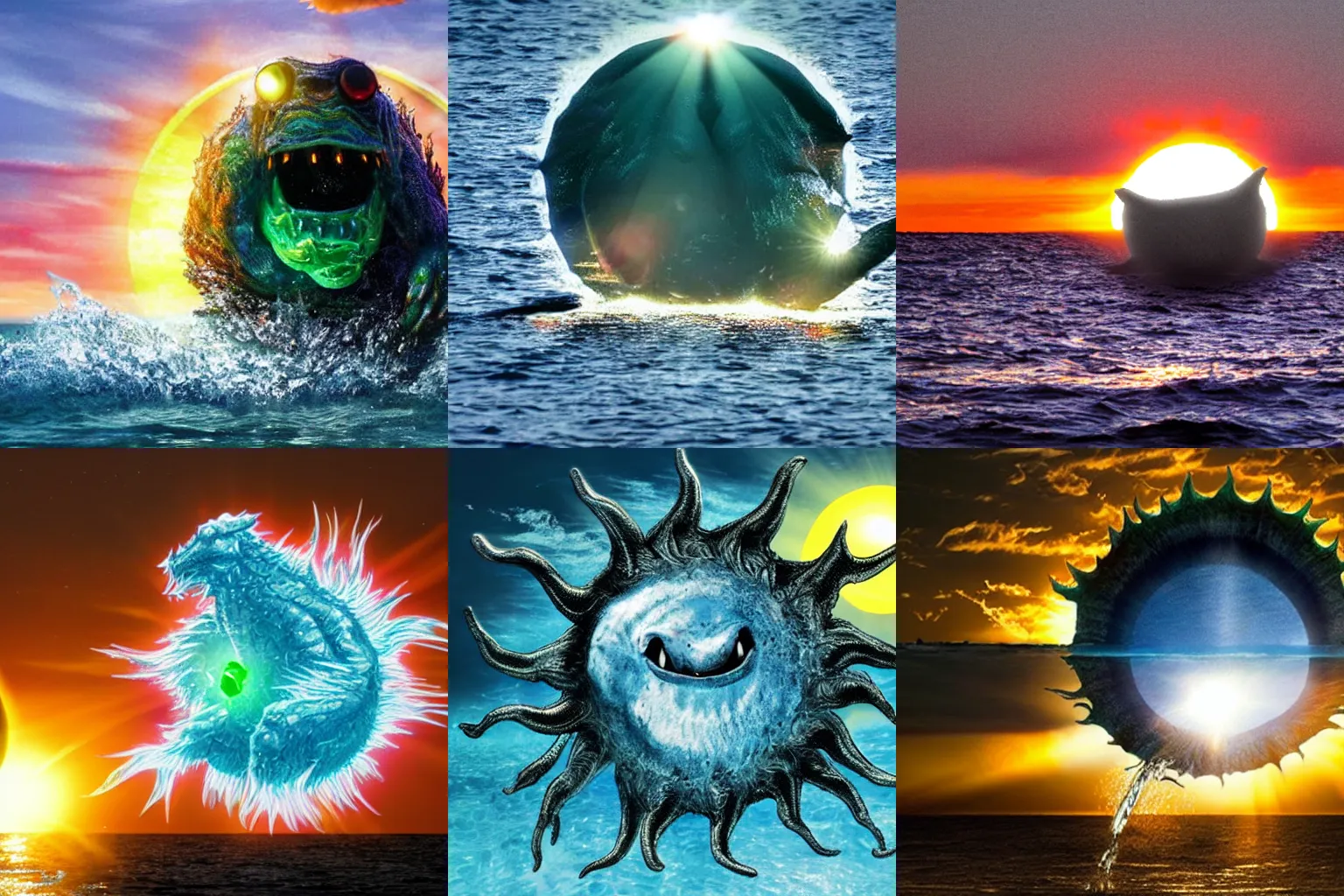 Prompt: water monster destroying the sun