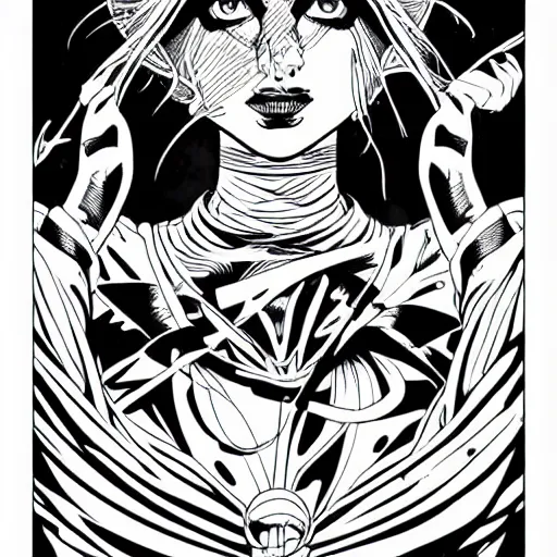 Image similar to clean simple line art of a woman. white background. well composed, clean black and white line drawing, beautiful detailed face. illustration by josan gonzalez and steve ditko and greg rutkowski