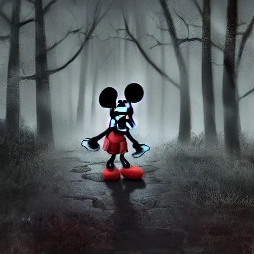 Image similar to [ mickey mouse ] in a horror game, [ digital art ]!!, 4 k quality