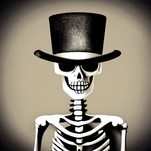 Prompt: a cool skeleton wearing sunglasses and a top hat