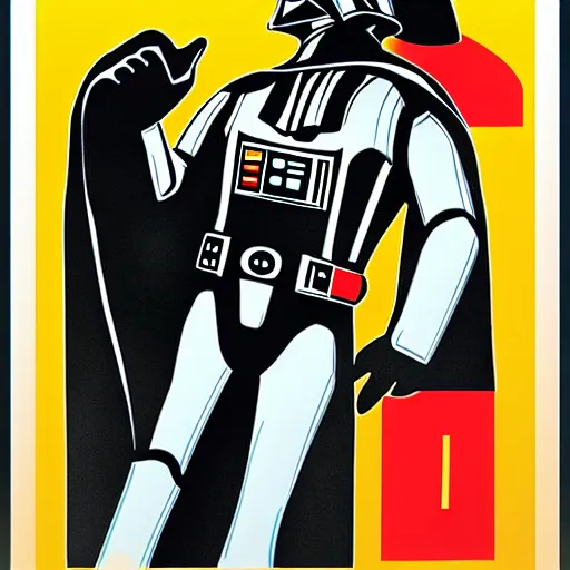 Prompt: darth vader in soviet space propaganda poster