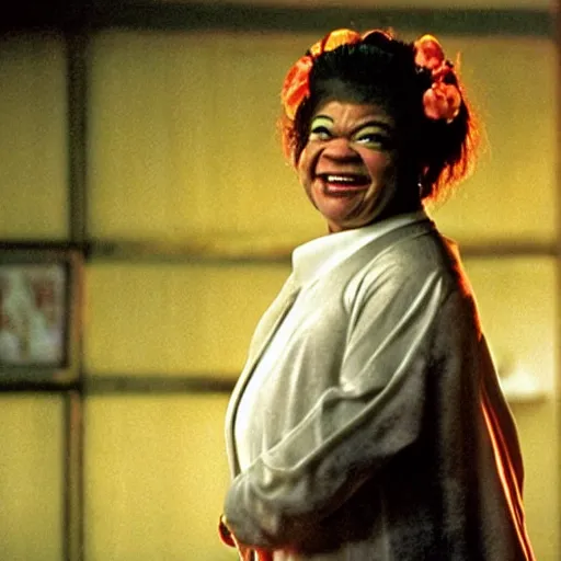 Prompt: Nell Carter as The Bride in Kill Bill, movie still frame