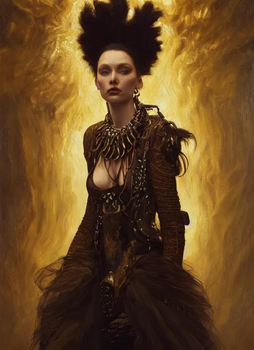 Image similar to highly detailed oil painting | very intricate | cinematic lighting | award - winning | shamanic technician fashion by alexander mcqueen | by roberto ferri, by tom bagshaw, by j. c. leyendecker and klimt, american romanticism, by austin osman spare, artstation, cgsociety, official art, octane