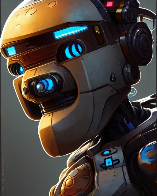 Prompt: pathfinder robot from apex legends character portrait, portrait, close up, concept art, intricate details, highly detailed, vintage sci - fi