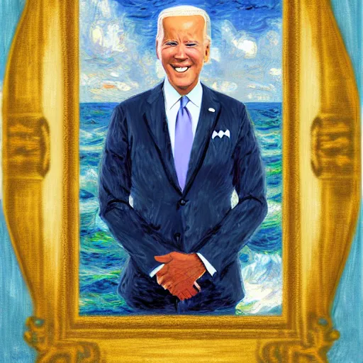 Image similar to joe biden sharkman, impressionism