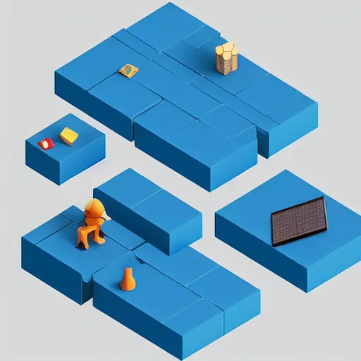 Image similar to cubby isometric crate 3 d icons for mobile game, stylized, blue scheme, octane render, studio lighting