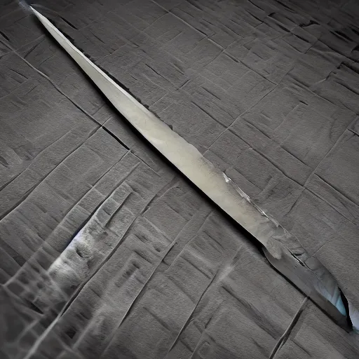 Image similar to generate a sharp fine sword, well worked, rusty, edge rusty, dark, tint, post denoised, 4 k textured, macro zoom, dynamic lighting