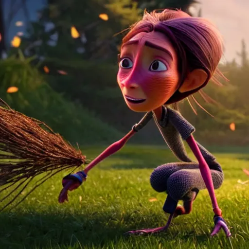 Image similar to a stopmotion animation character, a beautiful canadian woman, pulling weeds out frantically, some grey hair, stripey pants, octane render, 8 k, kubo and the two strings, jan svankmayer, disney, pixar,