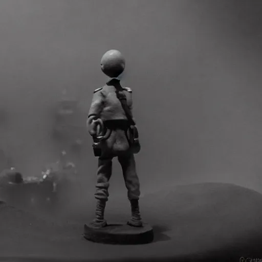 Prompt: world war ii, surrealistic detailed claymation art, dark, moody, foggy