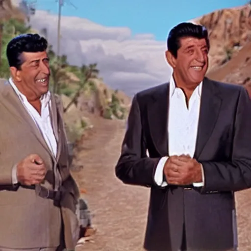 Prompt: Dean Martin and Jerry Lewis in road to Eldorado