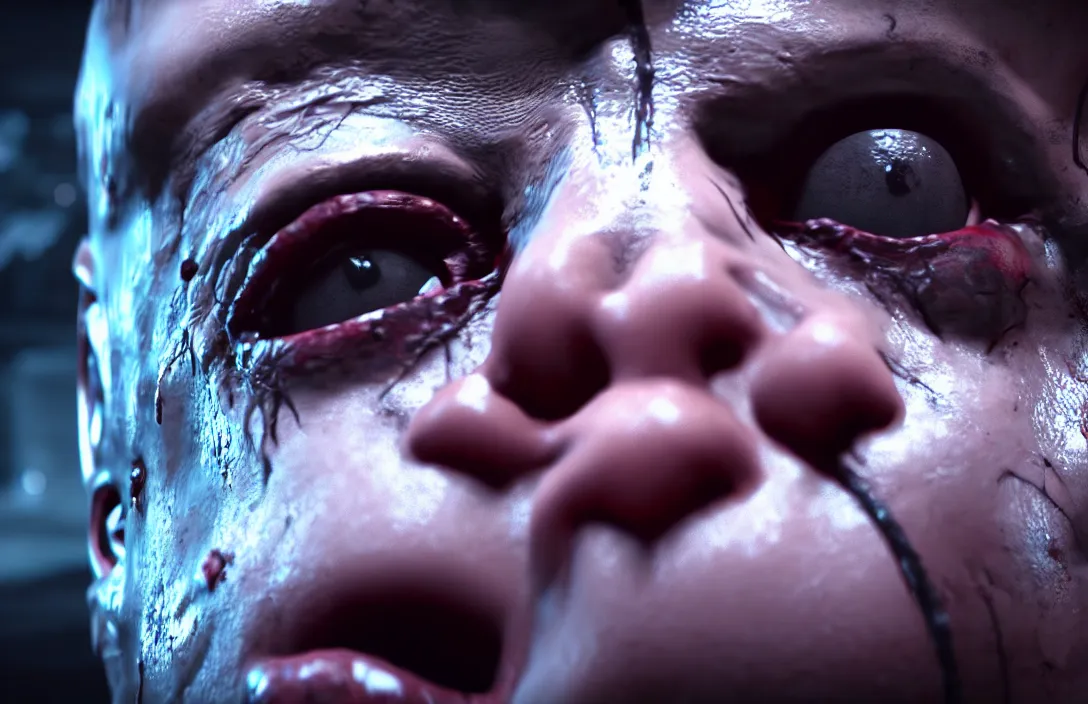 Image similar to cinematic trailer for 8 k pc game ray tracing arnold houdini octane horror game scary game. nightmare fuel. hyperrealism trending on artstation cgsociety wow post - processing. # horrorfilm