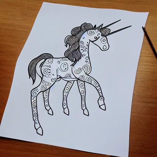 Image similar to full body unicorn, simple, children's coloring book, black and white