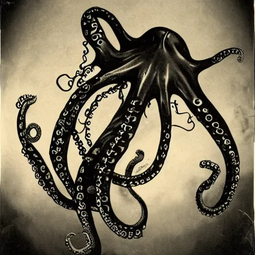 Image similar to vintage photograph of an octopus playing the blues