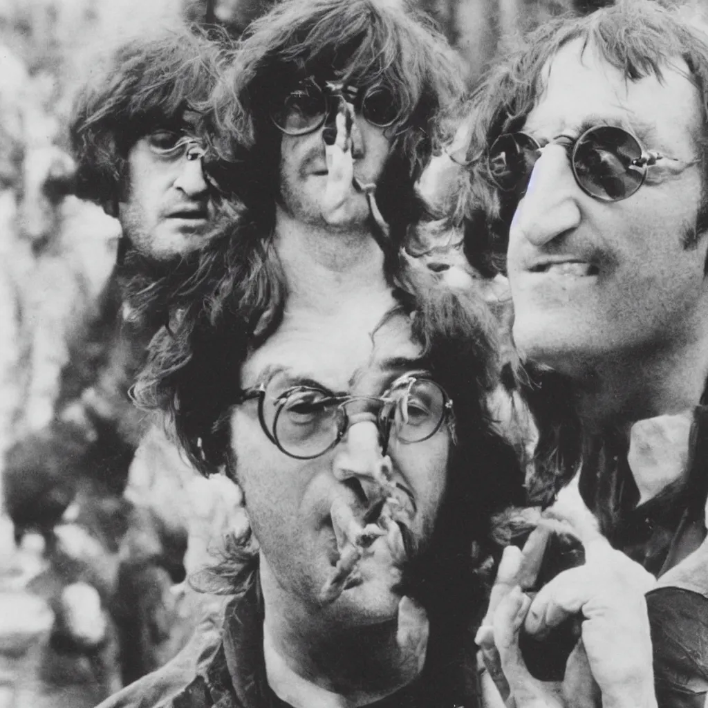 Prompt: john lennon on weens album cover the pod