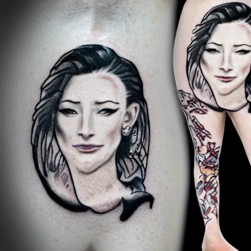 Image similar to full body yakuza tattooed cate blanchett, nose ring, 4k