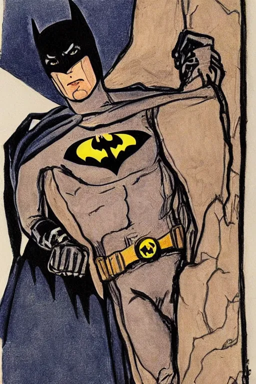 Image similar to Batman by drawing by Egon Schiele