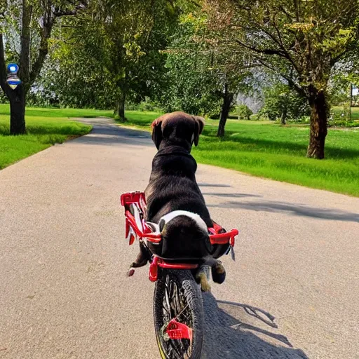 Prompt: a dog driving a bike
