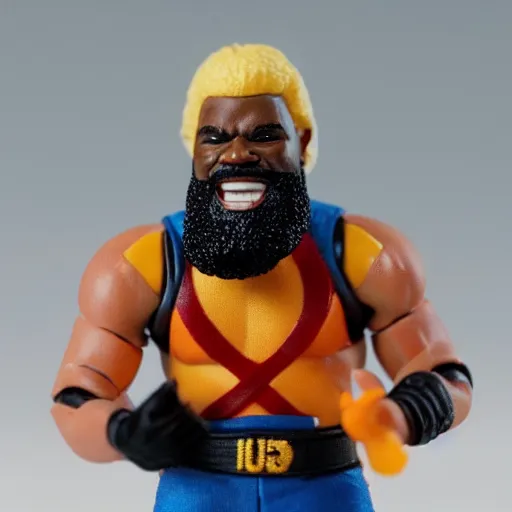 Image similar to action figure mr. t pop band, detailed facial expressions, 1 9 8 0 s aesthetic