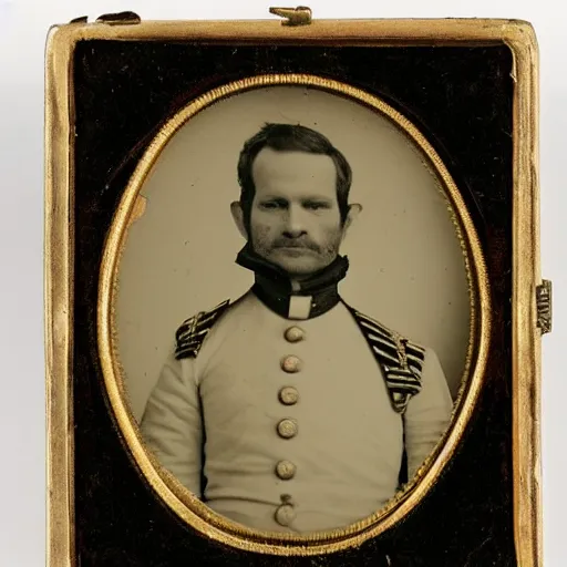 Prompt: daguerreotype of olaf scholz wearing a 1 9 th century prussian officer uniform, very detailed, very intricate,