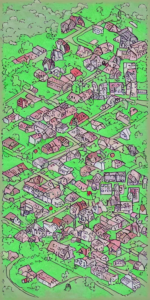 Image similar to simplistic town layout, art by allixander maps, acrylic drawing, fantasy, world, bright, clear, simple, sharpened