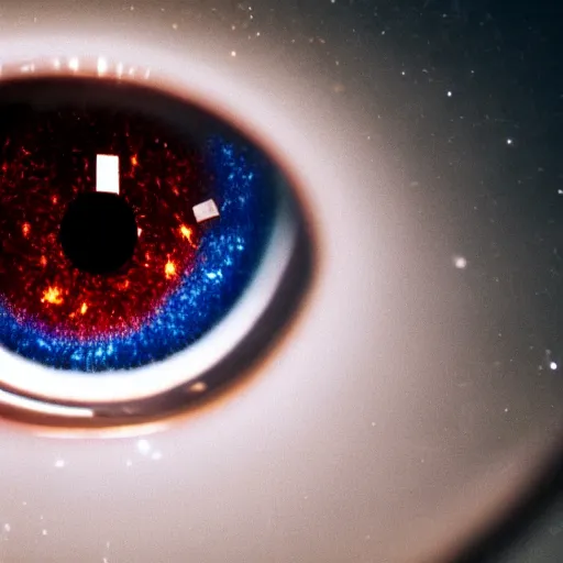 Image similar to macro photo of a human eye, galaxy reflecting off the eye, studio lighting, photorealistic