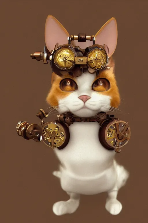 Prompt: A cute Steampunk calico cat, octane render, HD, trending on artStation, artstationHD, artstationHQ, 4k, 8K