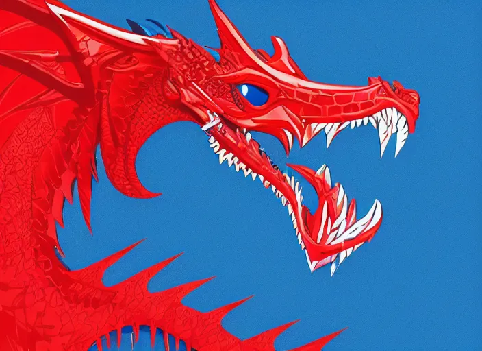 Prompt: red and blue poster with a dragon on it, vector art by cedric seaut ( keos masons ), artstation contest winner, process art, behance hd, matte background, rich color palette