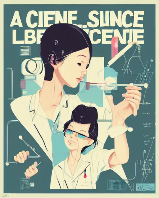 Image similar to a little girl in science lab experiment test tube microscope map. clean cel shaded vector art. minimalist illustration art by lois van baarle, artgerm, helen huang by makoto shinkai and ilya kuvshinov, rossdraws