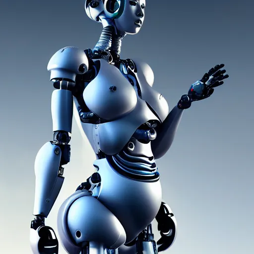 Image similar to pregnant female cyborg, robot anatomy elements, female body elements, cozy atmospheric and cinematic lighting, ultra rendered extreme realism and detail, 8 k, photorealistic, sharp focus